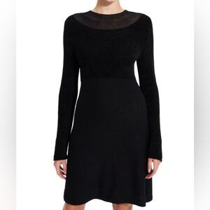 Theory Semi-Sheer Combination Wool Dress Black Women's Size Medium New With Tags